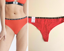 Calvin Klein 1996 Women Cotton Thong Cherry Tomato Red QD3987 NEW w/ TAGS