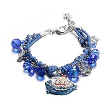 NEW 925 Silver Plated Multi-Strand Tinkerbell Ocean Blue Series Charm Bracelet