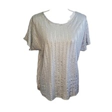 Vintage 80s Silver Foil Textured Party Blouse Metallic Sz M/L Made In USA