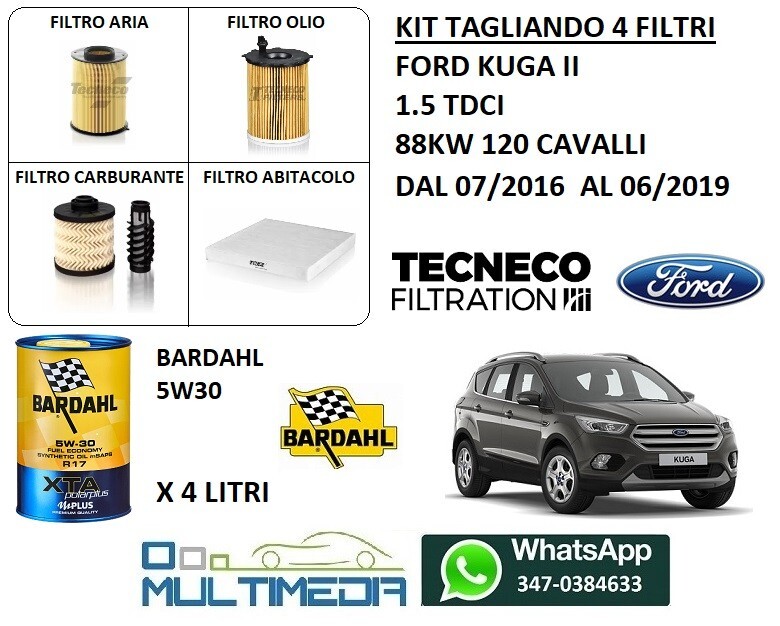 Kit Tagliando 4 Filtri 6L Olio Mobil FE 5W30 Per Ford Kuga 2.0 TDCi Gasolio 2012-2019 - Foto 4