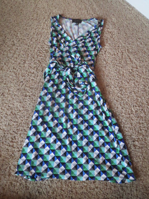 Donna Morgan  Blue GREEN WHITE Fit & Flare, triangles, Dress Sz. 6