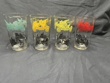 VINTAGE FEDERAL GLASS BEVERAGE GLASSES SET 4 CARS  Bar, Man cave