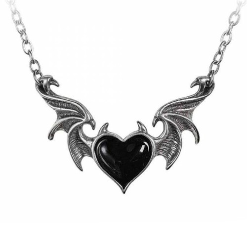 ALCHEMY BLACKSOUL BLACK DEMON HEART NECKLACE Gothic Wings Pendant + FREE POUCH - 第 1/4 張圖片
