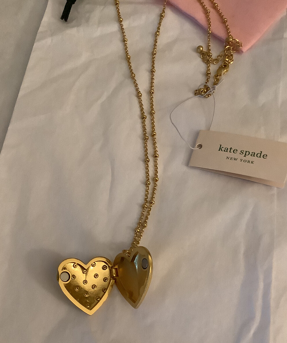 NWT Kate Spade My Precious Heart Locket Pendant Necklace Crystal pave gold tone eBay
