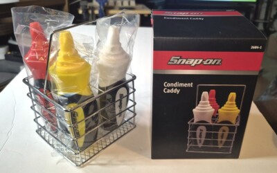SNAP-ON TOOLS 3-PACK FOOD SAFE SQUEEZE BOTTLES CONDIMENTS W/WIRE CADDY