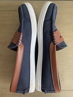 Mens Cole Haan Canvas Penny Loafer Navy brown leather trim  display picture 3