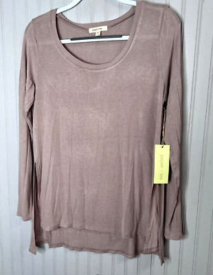 Paper + Tee Womens TOP L Mauve Pink Pullover Capsule Wardrobe HiLo Comfort NEW