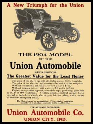 1904 Union Automobile Co. Union City, IN New Metal Sign: 12x16'' - Free Shipping