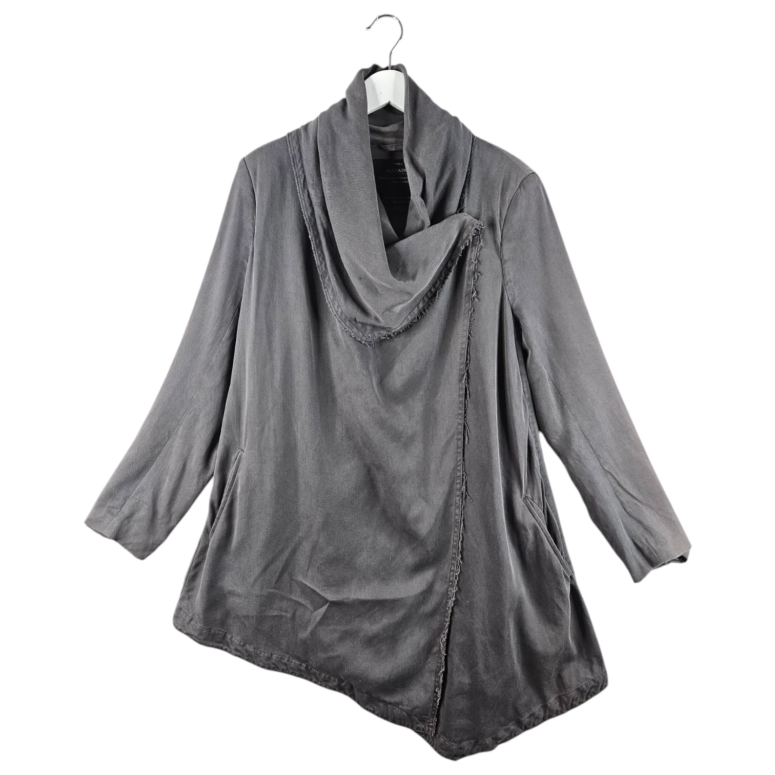 RICK OWENS Giacca cappotto asimmetrico Allsaints donna grigio Hoxton Monument taglia UK 12