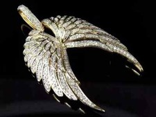 1.80 Ct Round Cut Real Moissanite Open Angle Wings Pendant14K Yellow Gold Plated