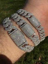 MOISSANITE Real Miami Cuban Prong Link Iced Hip Hop 925 Silver Bracelet 7-9" Mad