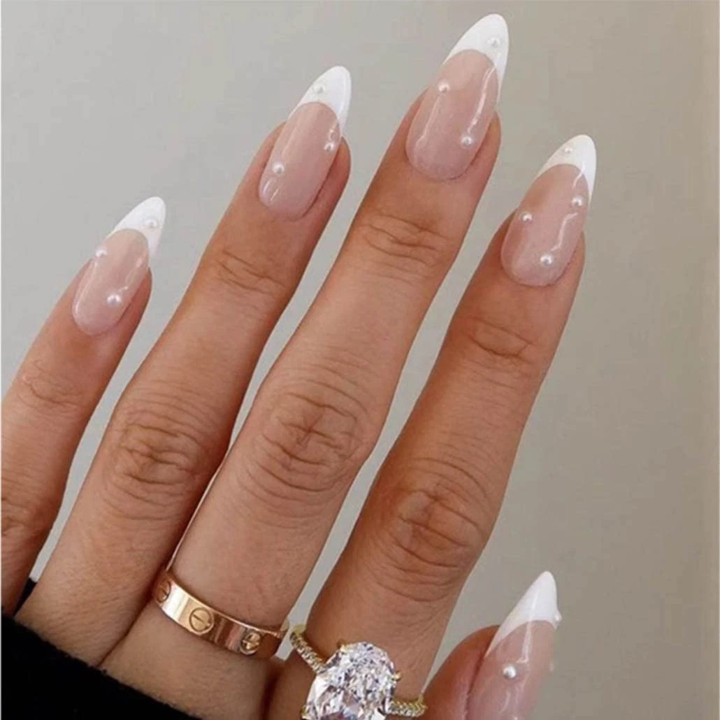 White Gradient Fake Nails Shiny Star Long Ballet Coffin False Press On Nails  Tip | eBay