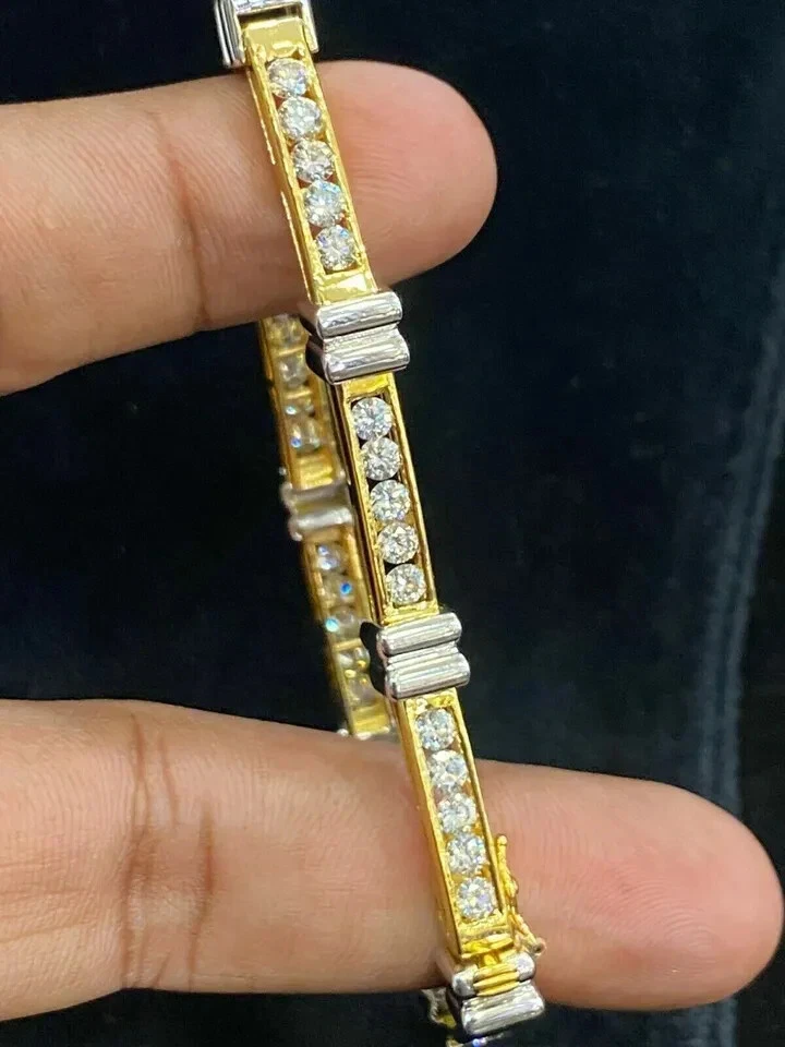 CHANEL Bracciale Tennis 9Ct Taglio Tondo Canale Diamanti Creato in Laboratorio Oro 14K Bicolore Over