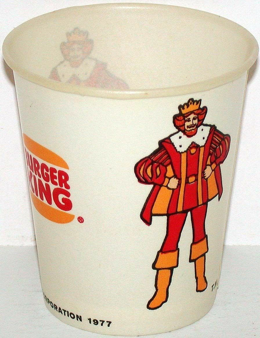 Vintage paper cup BURGER KING picturing the King dated 1977 new old ...