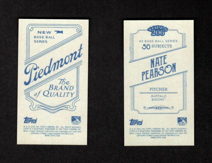 NATE PEARSON 2020 T206 BASE & PIEDMONT BACK BUFFALO BISON TORONTO BLUE JAYS - Image 2 of 2