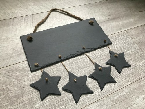 handmade slate hanging chalkboard engraving decoration multi drop hearts stars - Picture 3 of 9