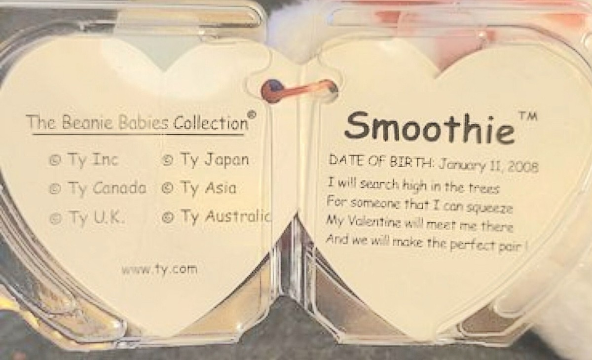 ❤️ SMOOTHIE ❤️ 2008 Ty Beanie Babies White GIRAFFE w/ Red