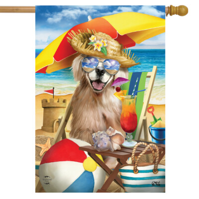 Beach Day Dog Summer House Flag 28'' x 40'' Briarwood Lane