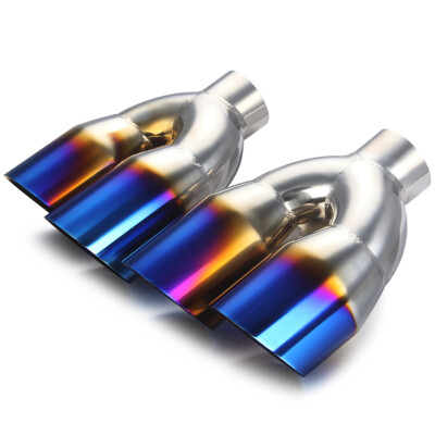 Pair 3.5'' Out Exhaust Tips 2.25'' In Staggered Stainless Steel  Angle Cut Weld On