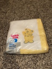New vtg Baby Blanket Cuddle Time Bear Acrylic WHITE Yellow