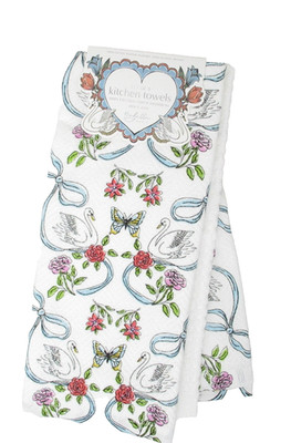 Kitchen Towels Set Of 3 dish hand (2) Swans Butterflies (1) White