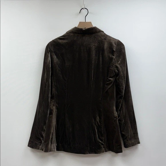 Chaqueta Blazer Anthropologie Ett:twa Gallery Terciopelo Triturado Pecho Único Marrón Foto 4 de 4