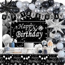 Silver and Black Birthday Decorations for Men Women Boys Girls 80 PCS White Blac