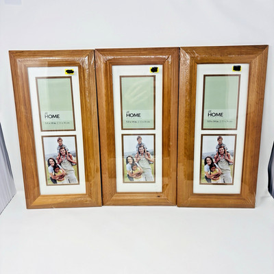 Lot of 3 Oak Double Picture Frames 3.5'' x 5'' photos Wall Hang with Matte Border