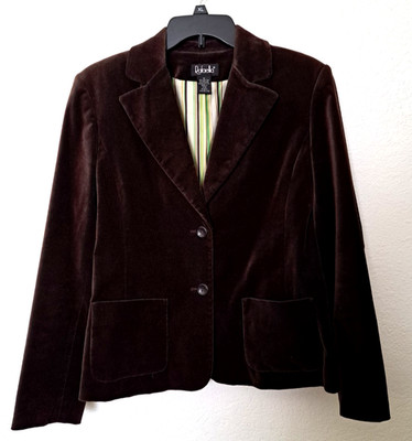 WOMEN'S BLAZER SIZE 8 BROWN JACKET COTTON VELOUR BUTTON FRONT RAFAELLA VINTAGE