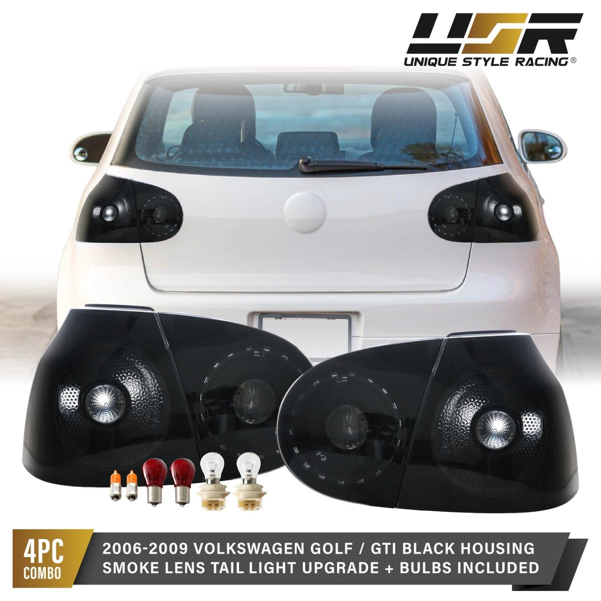 DEPO Euro BLACK/SMOKE 4PCS Tail Light For 06-09 VW Golf 5 GTi R32