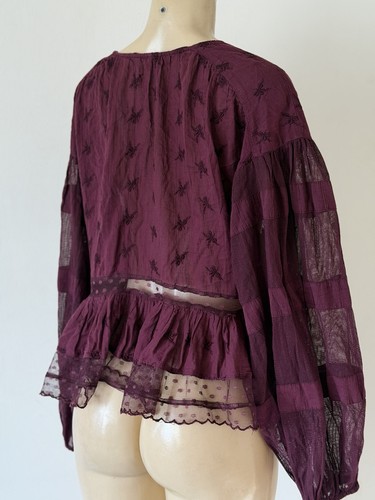 Free People Nostalgic Feels blusa rinascimentale contadina bordeaux top S - Foto 3 di 7