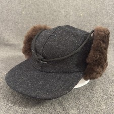 Filson Double Mackinaw Shearling Wool Cap M USA Made Charcoal Trapper Hat Medium