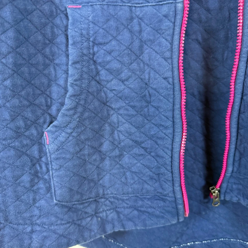 LL Bean Kids Quilted Full Zip Hoodie Jacket Girl XL (18) Blue with Pink Trim - Image 4 of 4