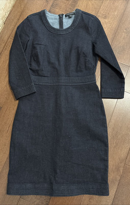 Banana Republic Denim Sheath Dress Womens 2 3/4 Sleeve Stretch Dark Blue Wash