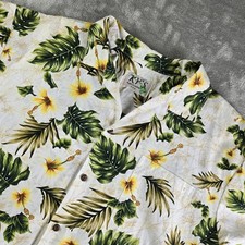 Vintage KYs Shirt Mens White Green Yellow Floral Hawaiian Tropical Made In USA