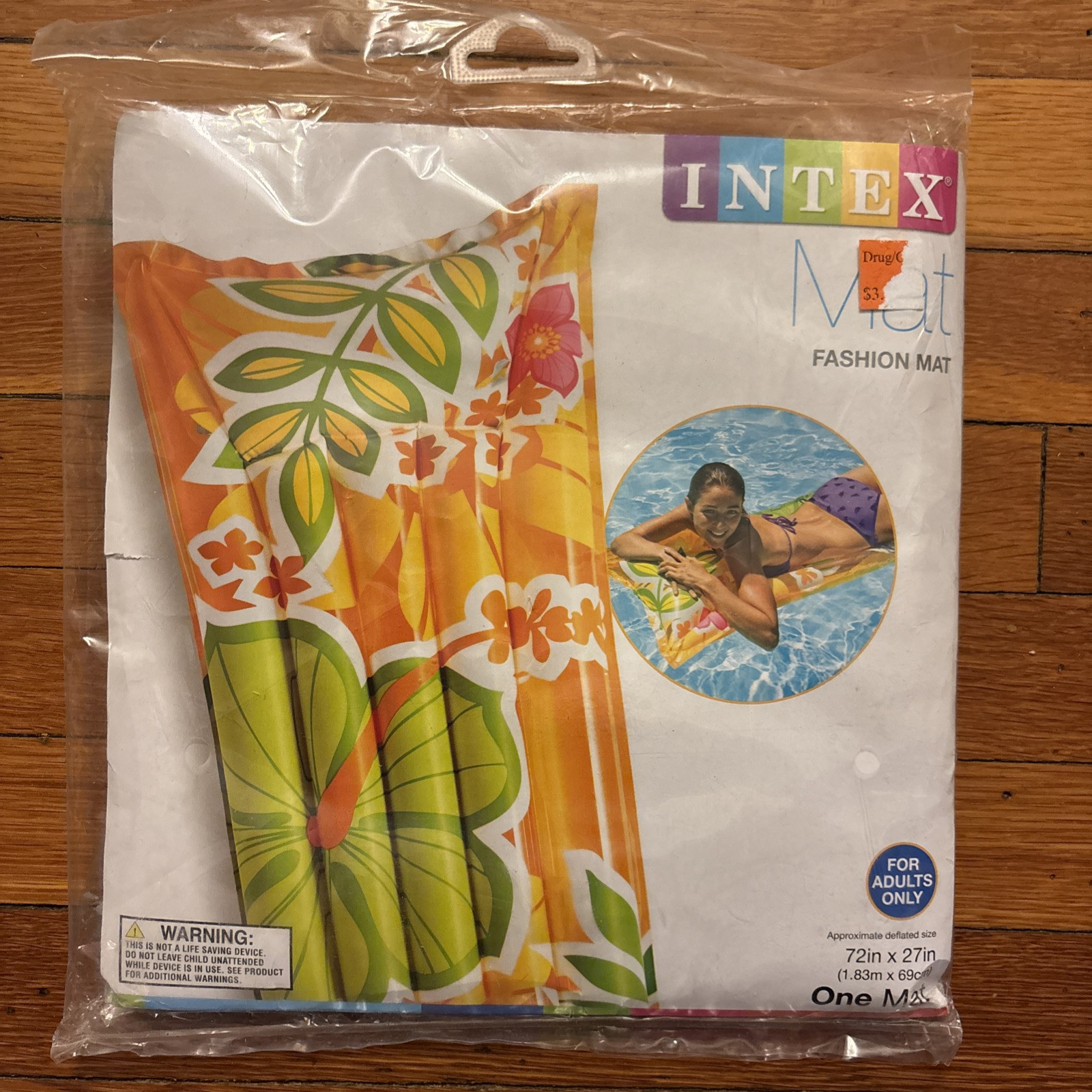 Intex 72”x27” Pool Mat Float Swimming Inflatable Fashion Flower Orange Adult New