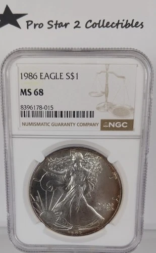 1986 Eagle S$1 MS68 NGC Notice MS68