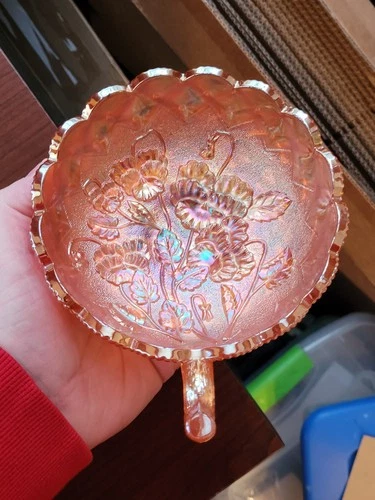 Nice Old Imperial Carnival Glass Marigold Pansy Nappy Dish