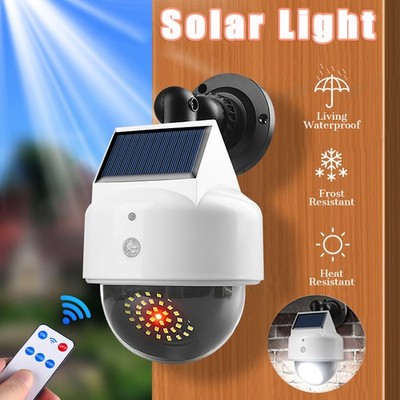 Solar Light Dummy Fake Dome Security Camera Remote Blinking LEDs Flashing Light 