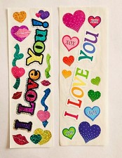 Vtg Sandylion Stickers LOT I Love You Prismatic And Kromekote Hearts Lips Error