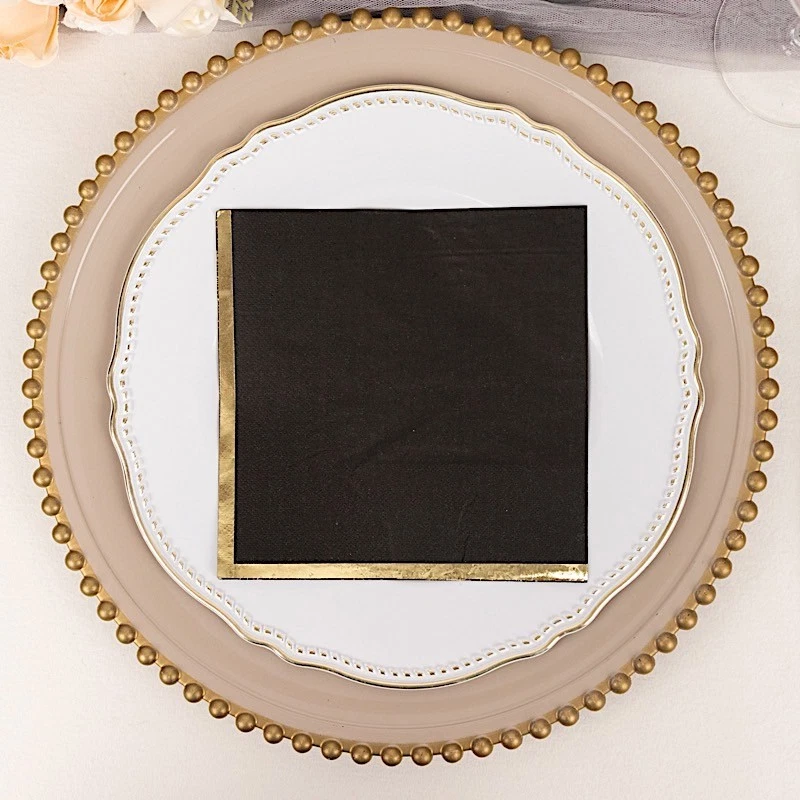 BLACK 50 Pastel 2 Ply Dinner Cocktail Paper NAPKINS GOLD Rim Party Decorations - Image 3 of 4