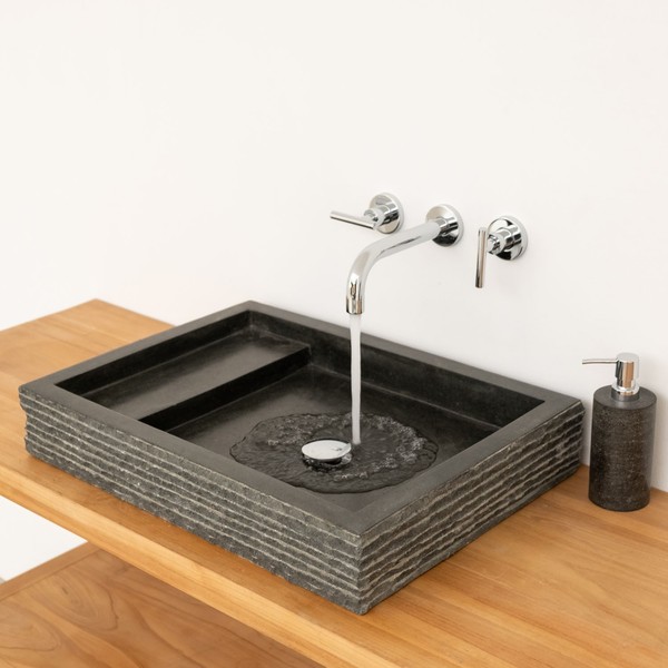 Wohnfreuden Steinwaschbecken Aus Andesit 60 X 43 X 10 Cm Naturstein Anthrazit-image