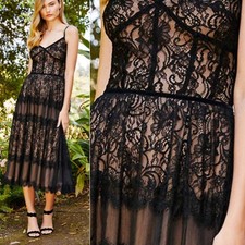 NWT tadashi shoji tatiana Strap Tea-Length Lace Dress BFY18619MD black size 6