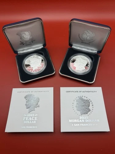 *2025-S MORGAN and PEACE  "PROOF' DOLLARS Coin (25XF) + COA San Francisco Mint