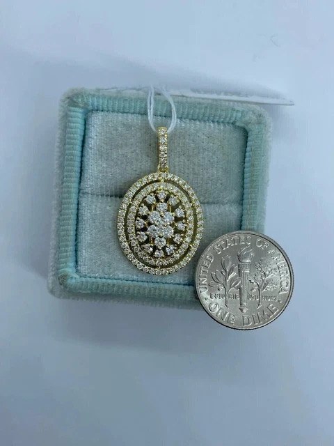 Diamond Oval Cluster Pendant 14K Yellow Gold Plated F/Chain 2.00Ct Round Cut