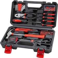 126-Piece Home Tool Set Kit, Basic Household Hand Tools with Storage Case, Red