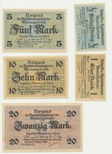 Notgeld Handelskammer Memel 1922, 1/2, 1, 5, 10 und 20 Mark (5 Stk.)