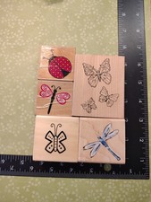 wooden rubber stamps lot, Butterflies,Ladybug and Dragonfly Lot Of 5