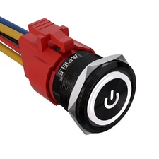 22mm Latching Push Button Switch 12v 10a Power Symbol Ring Led Car Metal With So