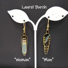 Laurel Burch "Man" & "Woman" Tribal Earrings, Gold Plated, 1980s Vintage Jewelry